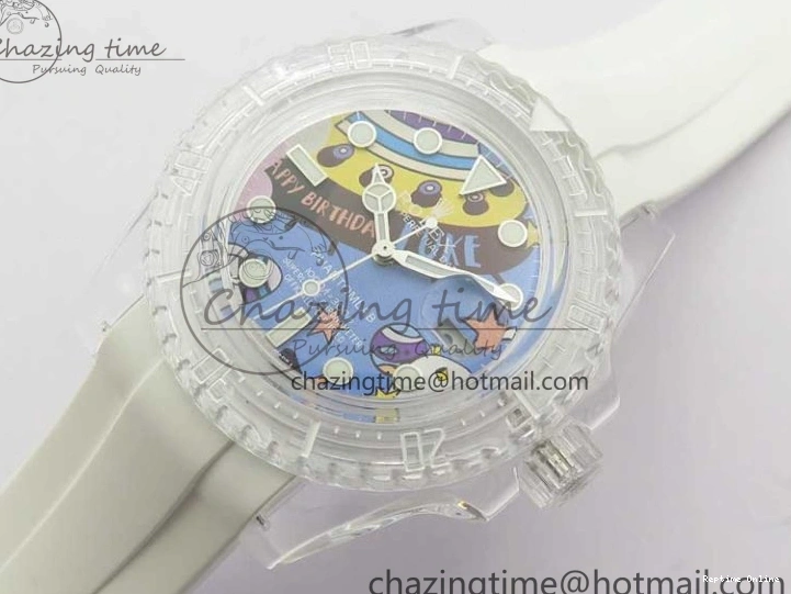 0518 Affordable Submariner Phantomlab Transparent KZF Best Edition Blue Space Dial on White Rubber Strap VR 2566